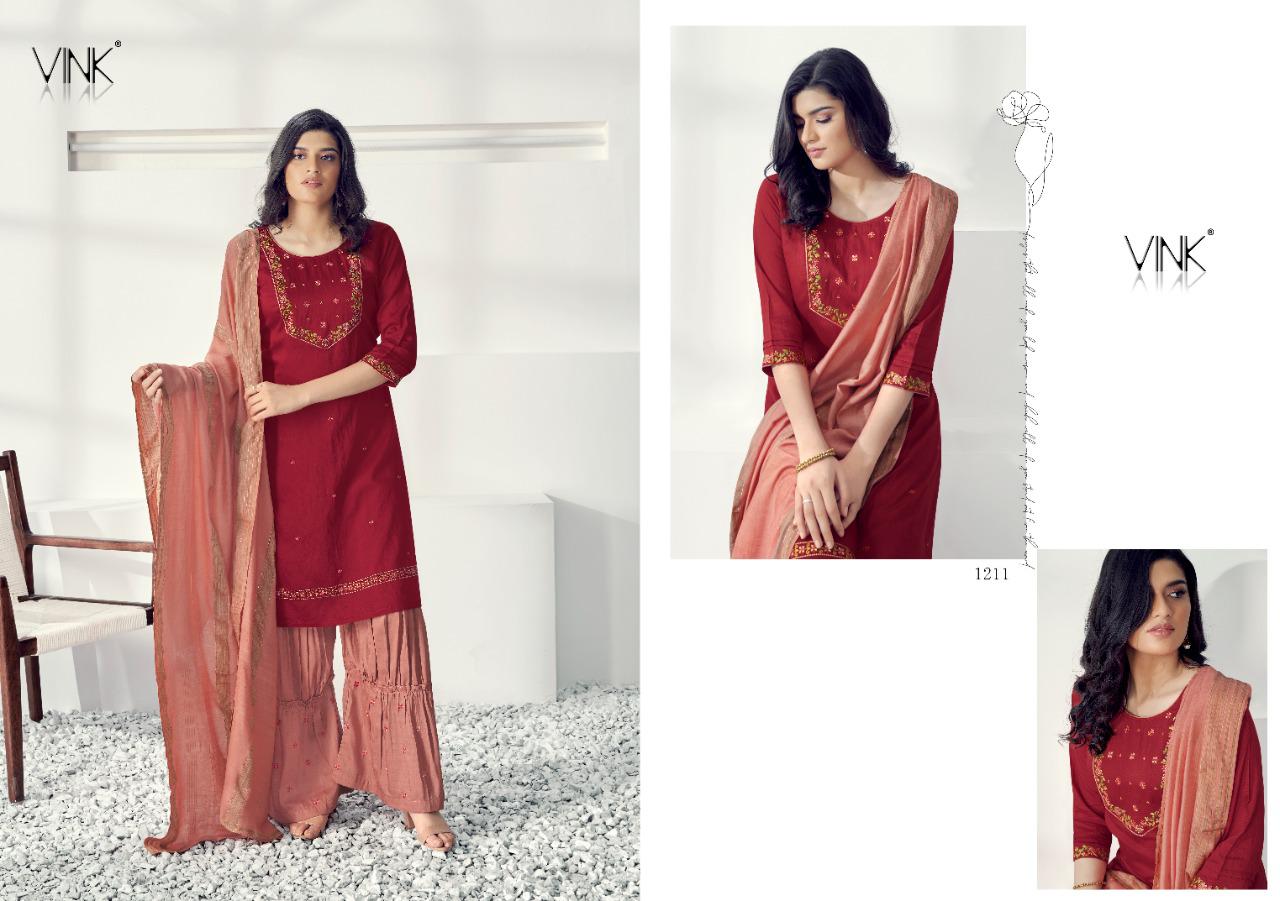 vink glam viscose decent embroidary look top with shaarara and dupaatta catalog