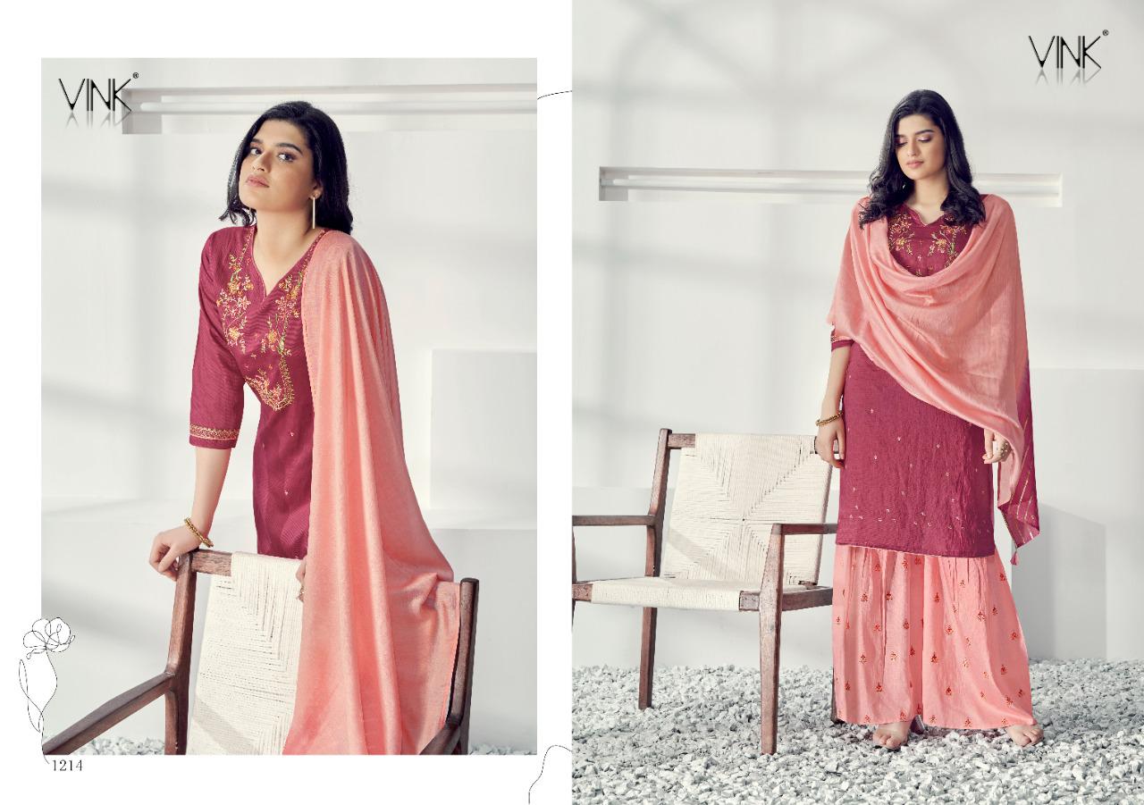 vink glam viscose decent embroidary look top with shaarara and dupaatta catalog