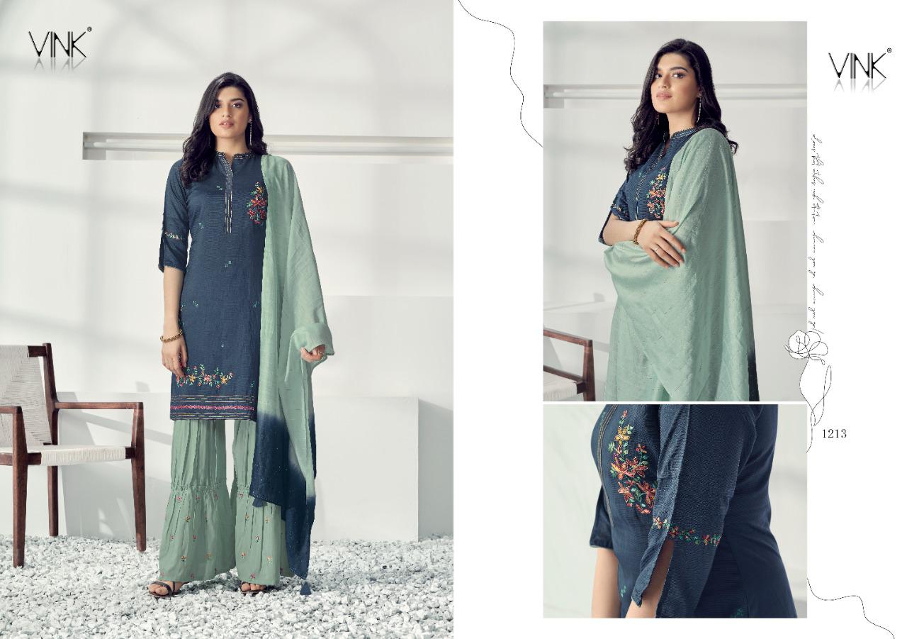 vink glam viscose decent embroidary look top with shaarara and dupaatta catalog