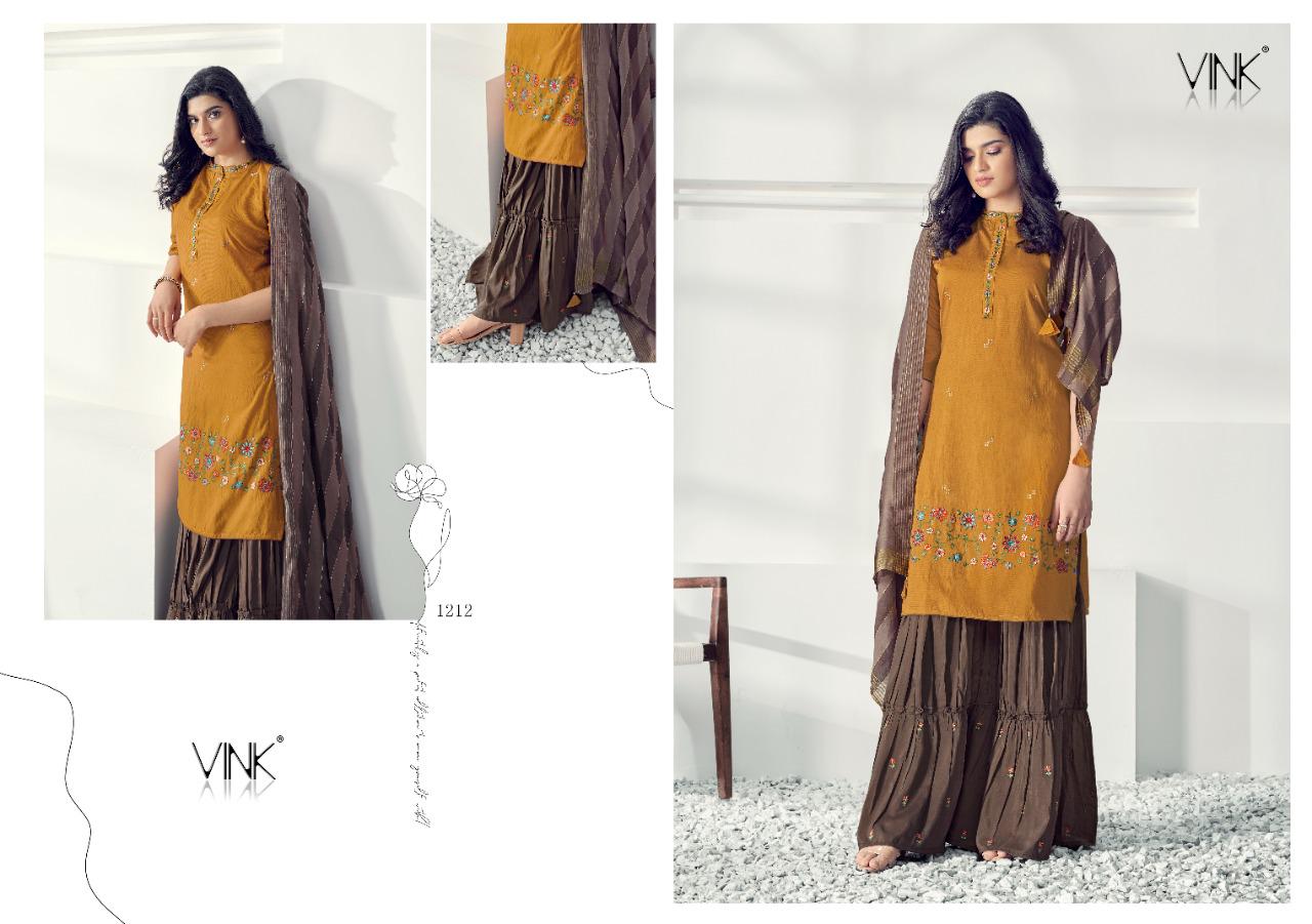 vink glam viscose decent embroidary look top with shaarara and dupaatta catalog