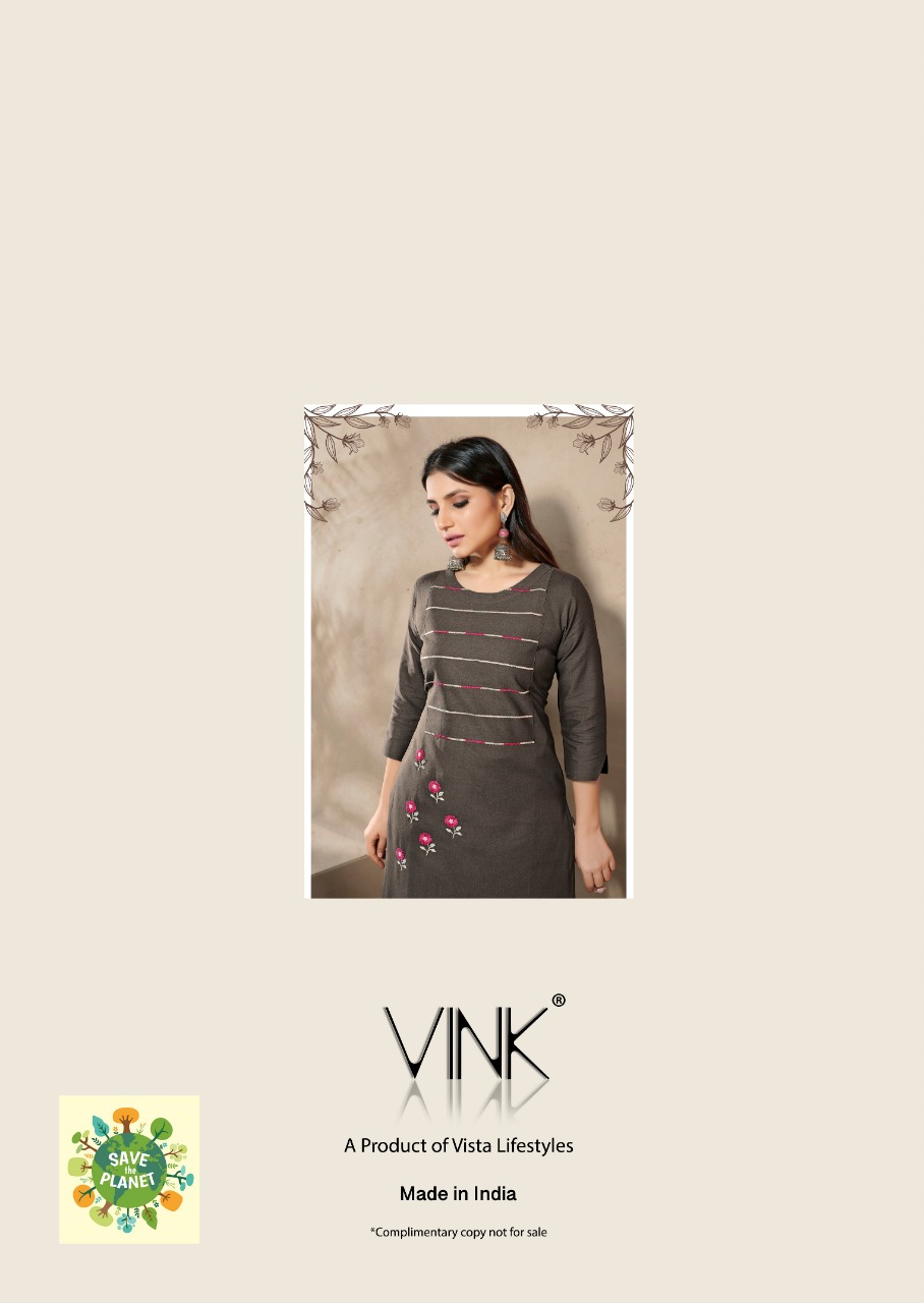 vink marigold 4 linen cotton handwork decent look kurti with plazzo catalog