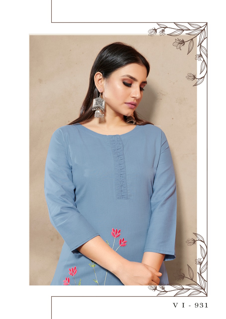 vink marigold 4 linen cotton handwork decent look kurti with plazzo catalog