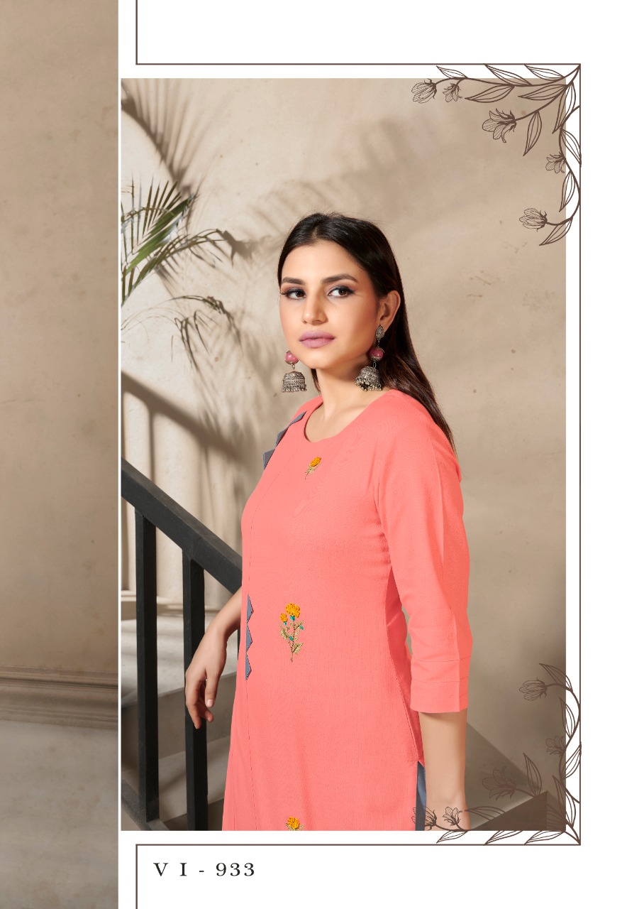 vink marigold 4 linen cotton handwork decent look kurti with plazzo catalog