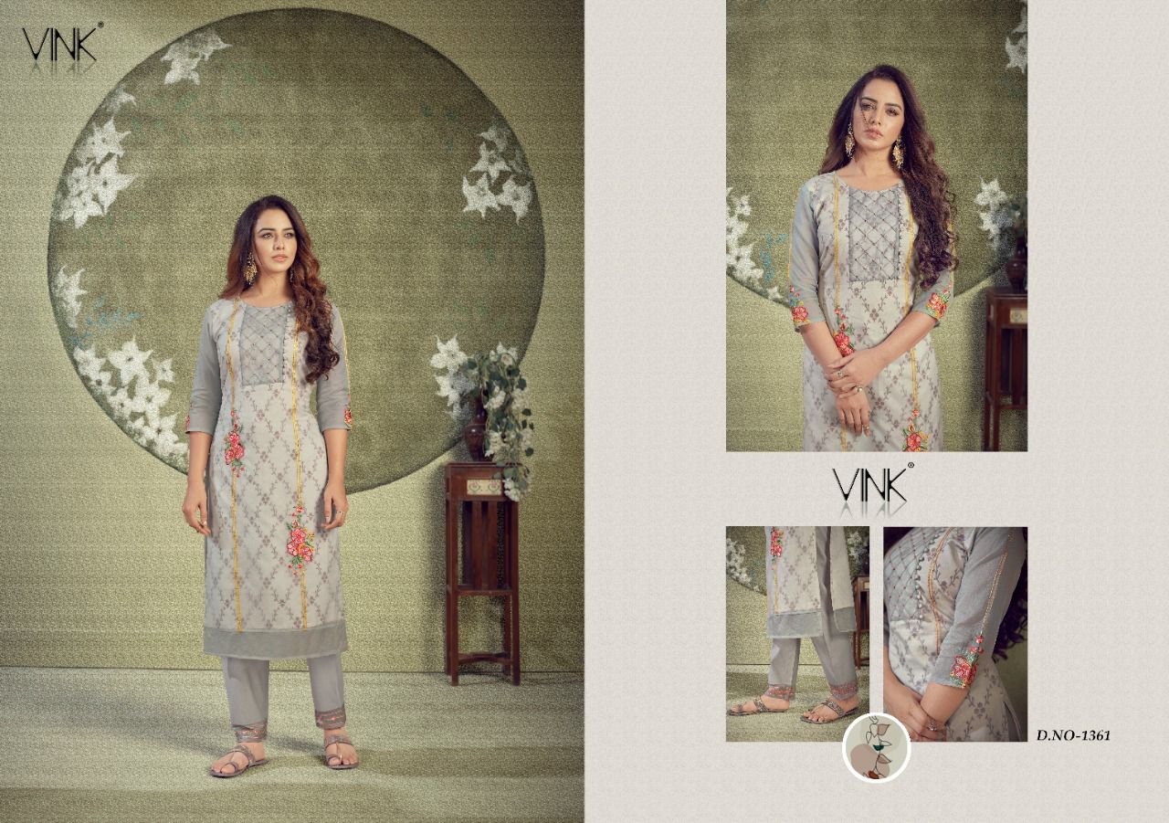 vink platinum vol 3 organza decent  look kurti with pant catalog