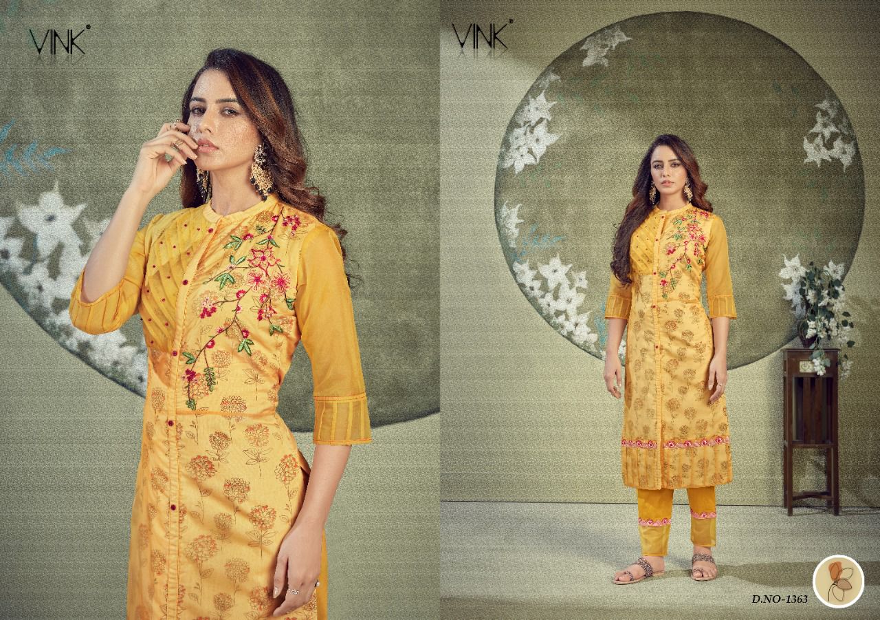 vink platinum vol 3 organza decent  look kurti with pant catalog