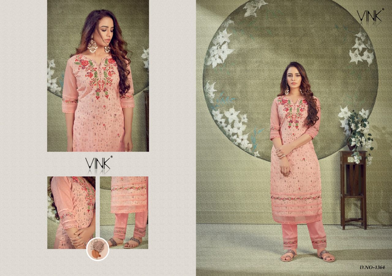 vink platinum vol 3 organza decent  look kurti with pant catalog