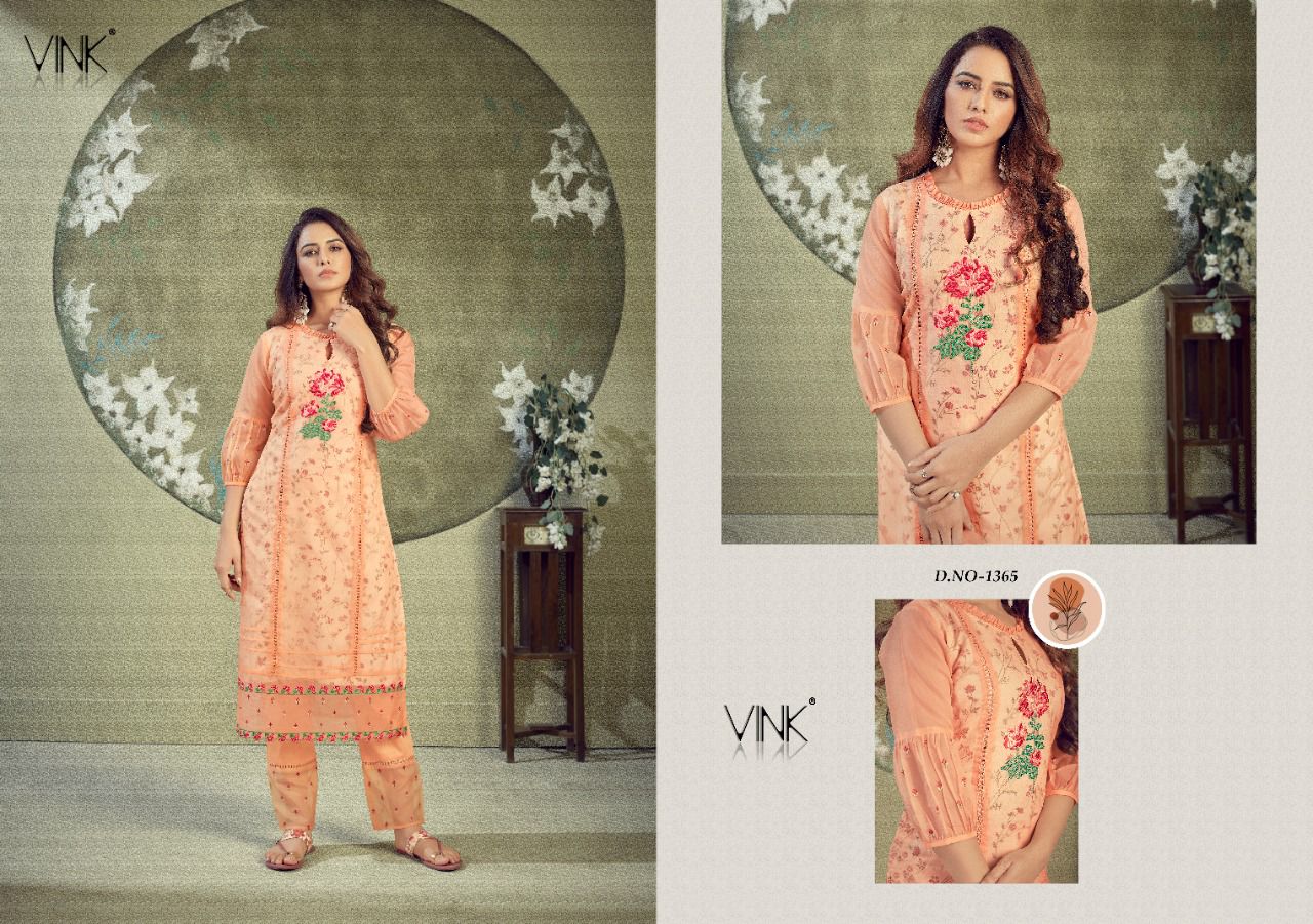 vink platinum vol 3 organza decent  look kurti with pant catalog