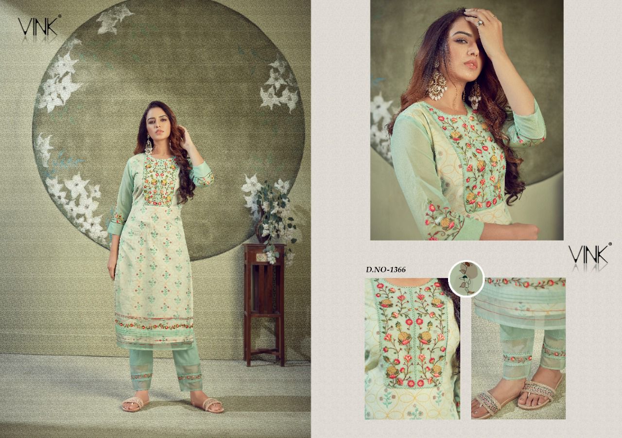 vink platinum vol 3 organza decent  look kurti with pant catalog