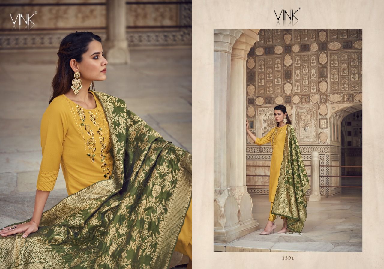 vink regal silk classic trendy look top with pant and dupatta catalog