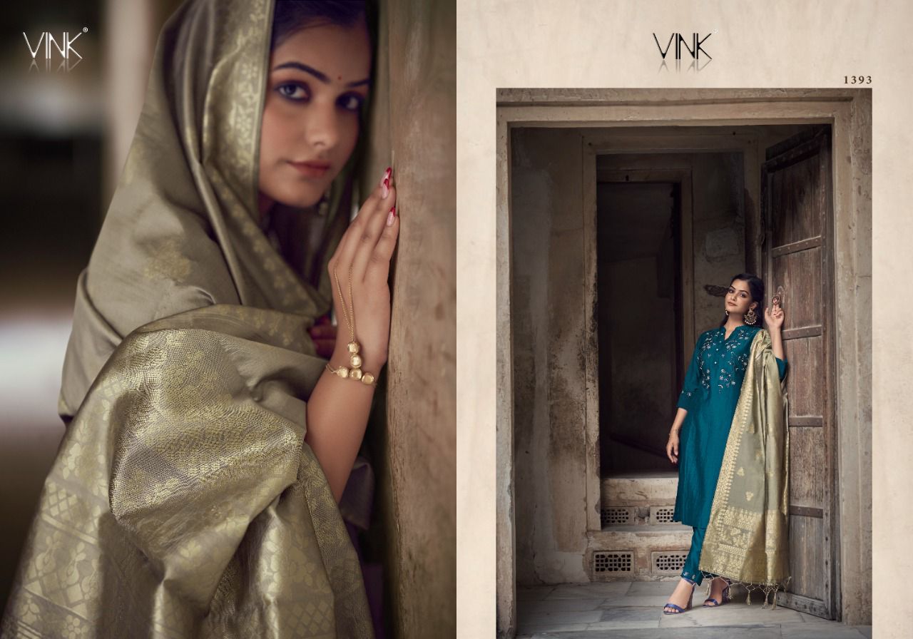 vink regal silk classic trendy look top with pant and dupatta catalog