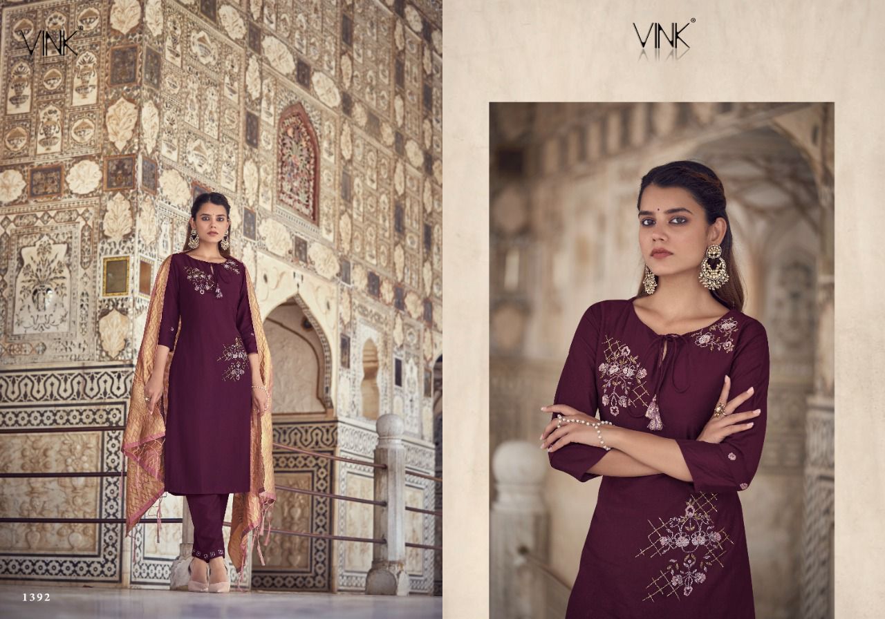 vink regal silk classic trendy look top with pant and dupatta catalog