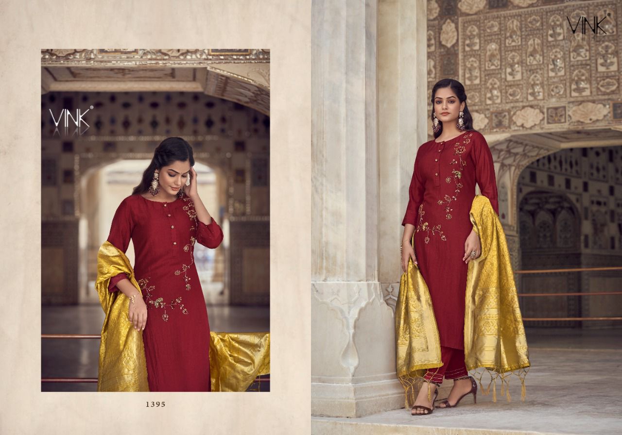 vink regal silk classic trendy look top with pant and dupatta catalog