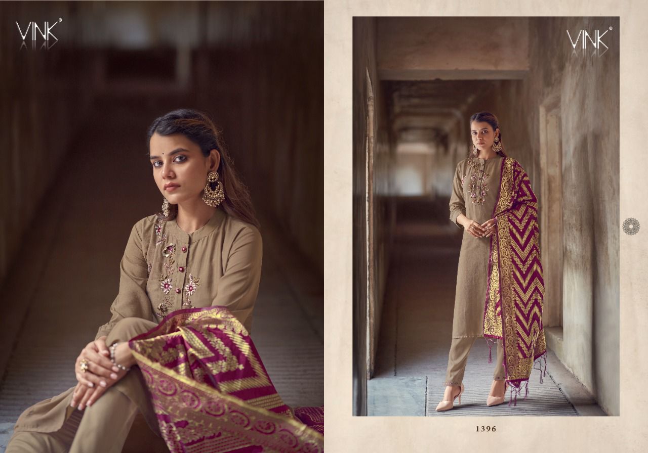 vink regal silk classic trendy look top with pant and dupatta catalog