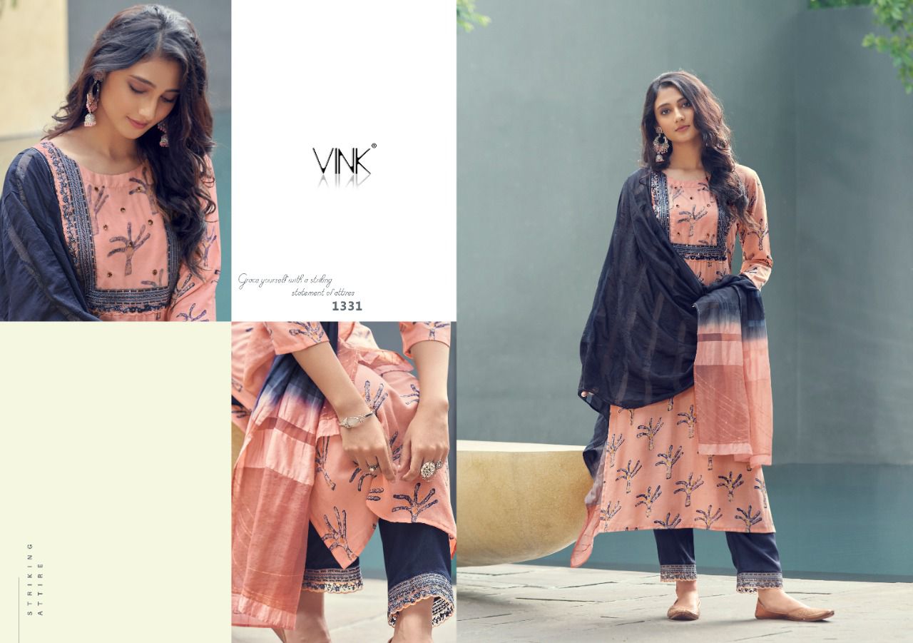 vink symphony muslin new and modern style kurti with bottom and dupatta catalog