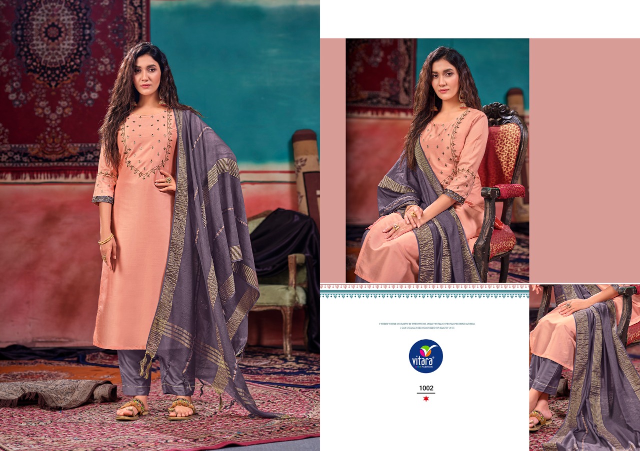 vitara fashion sparkle velvel gorgeous look top with pant and dupatta catalog