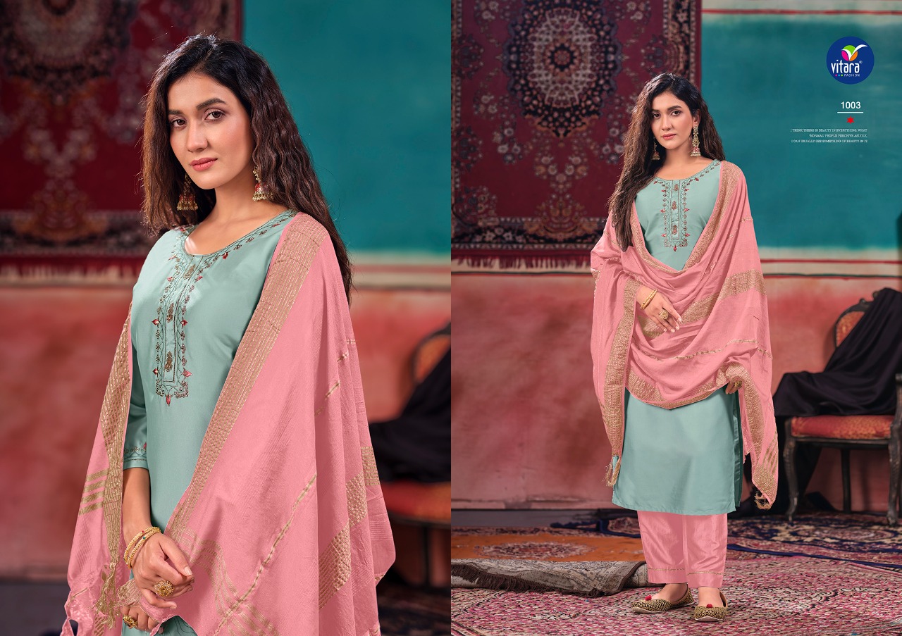 vitara fashion sparkle velvel gorgeous look top with pant and dupatta catalog