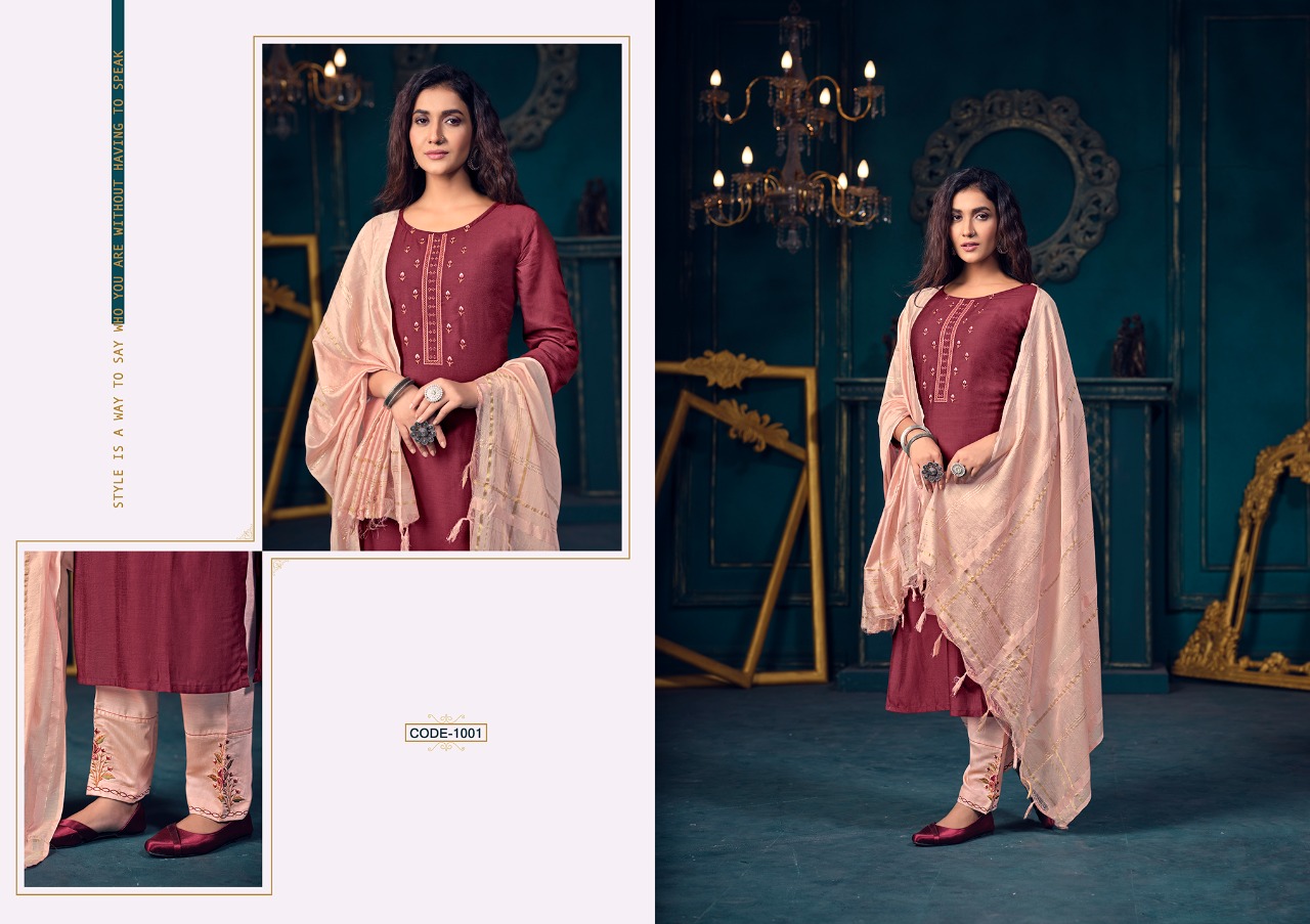 vitra fashion rapid muslin regal look top pant with dupatta catalog