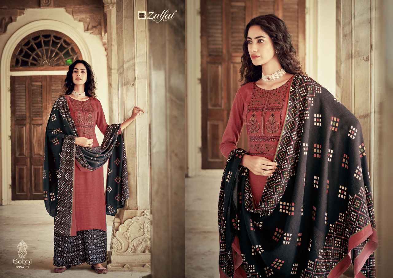 zulfat designer suit sohni pure pashmina elegant look salwar suit catalog