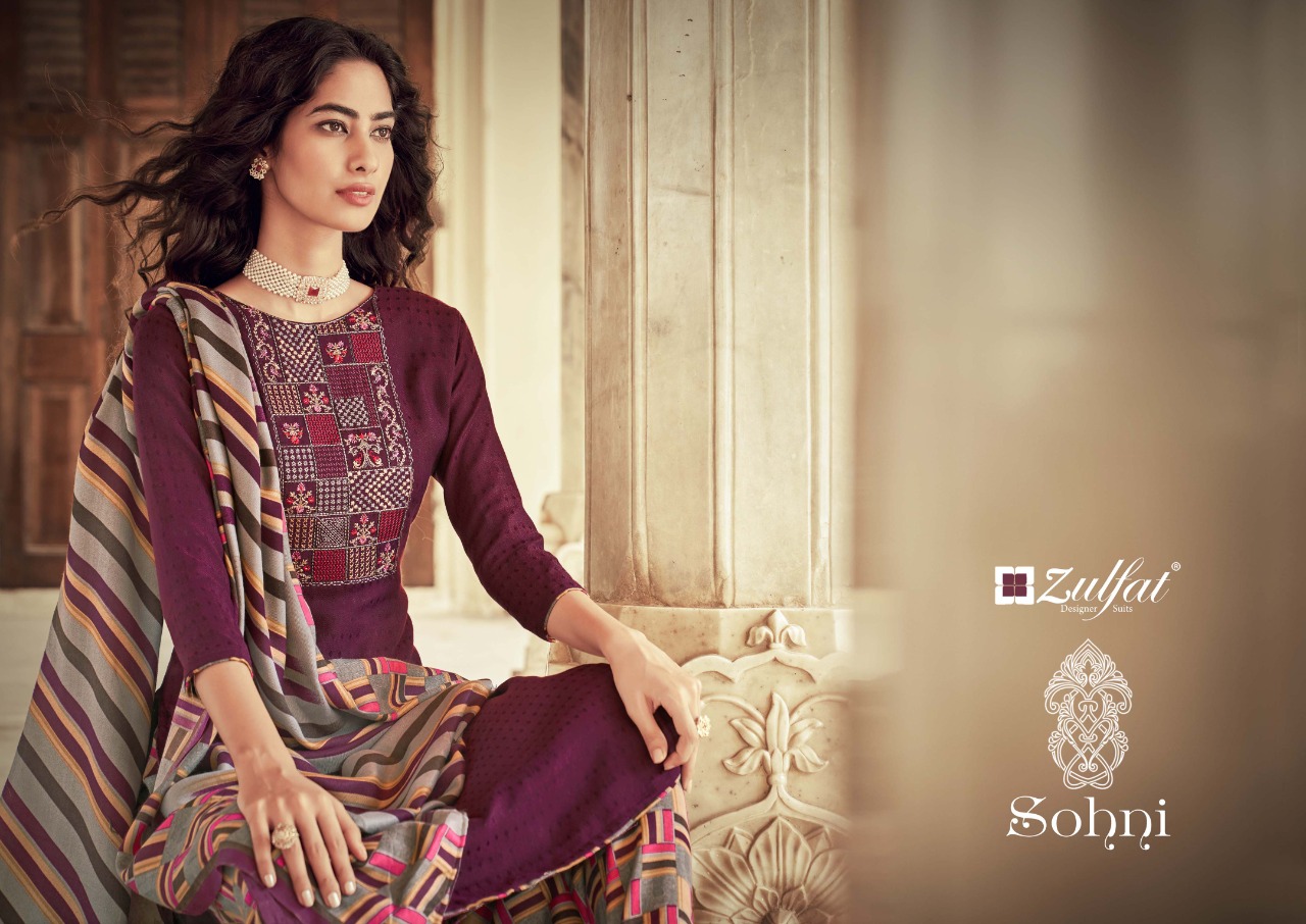 zulfat designer suit sohni pure pashmina elegant look salwar suit catalog