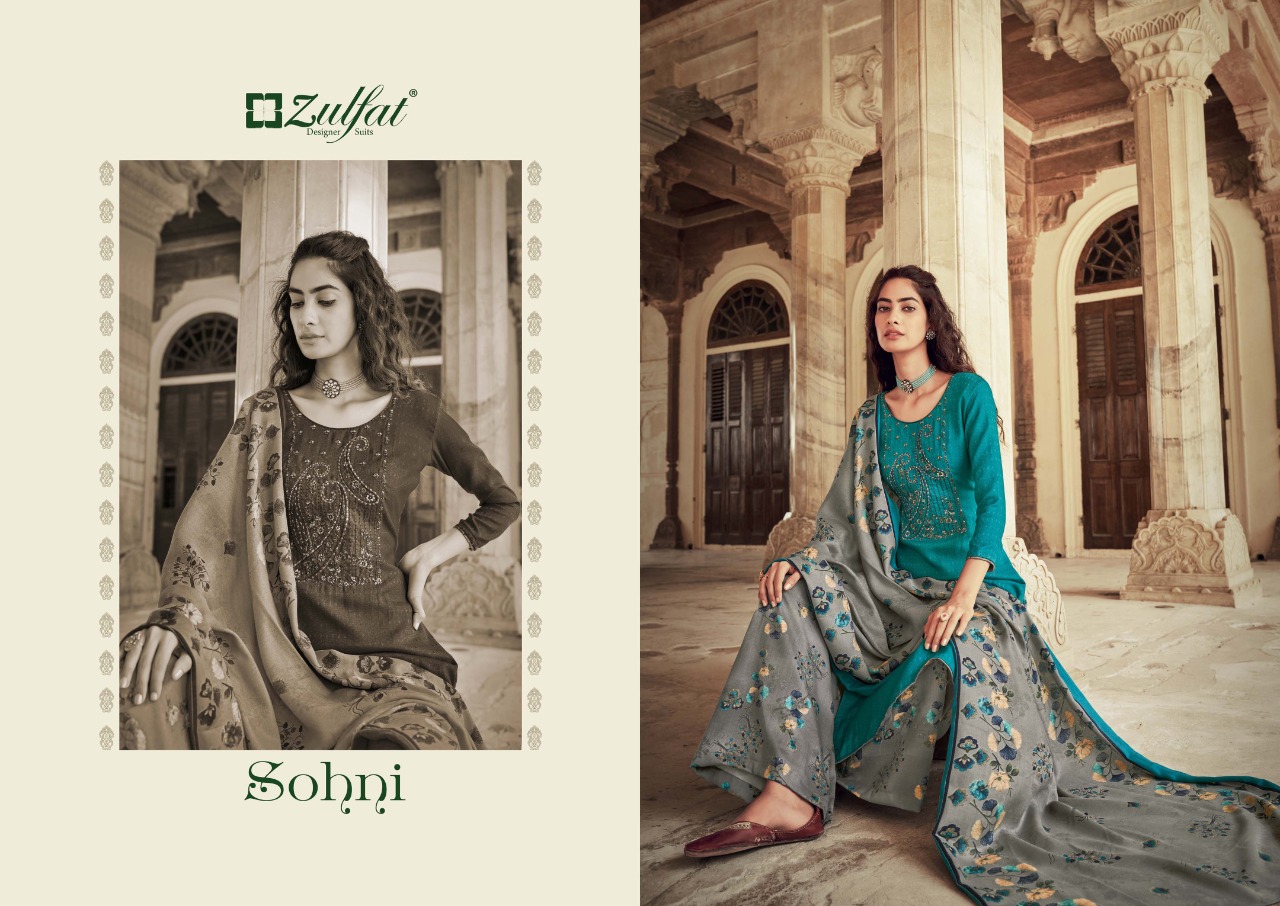 zulfat designer suit sohni pure pashmina elegant look salwar suit catalog