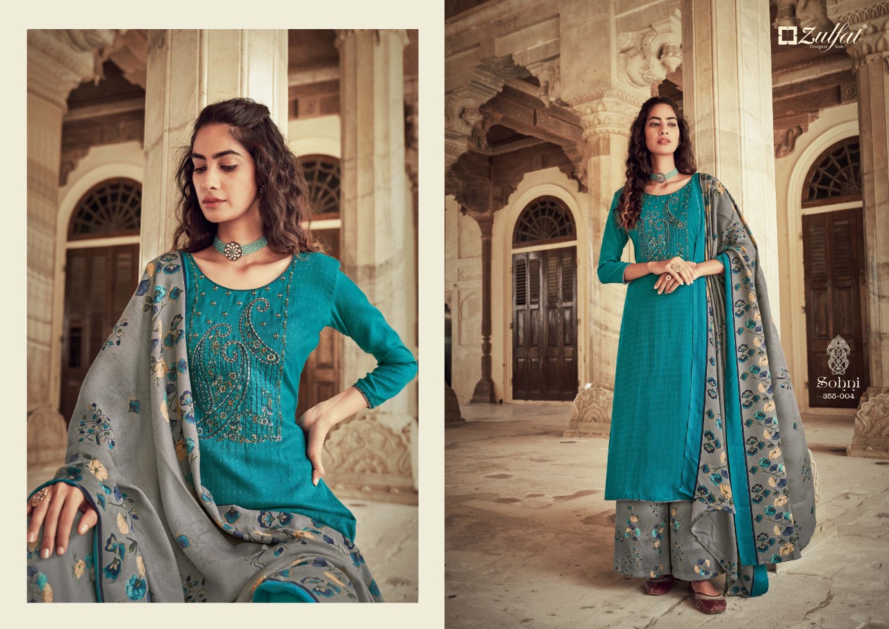 zulfat designer suit sohni pure pashmina elegant look salwar suit catalog