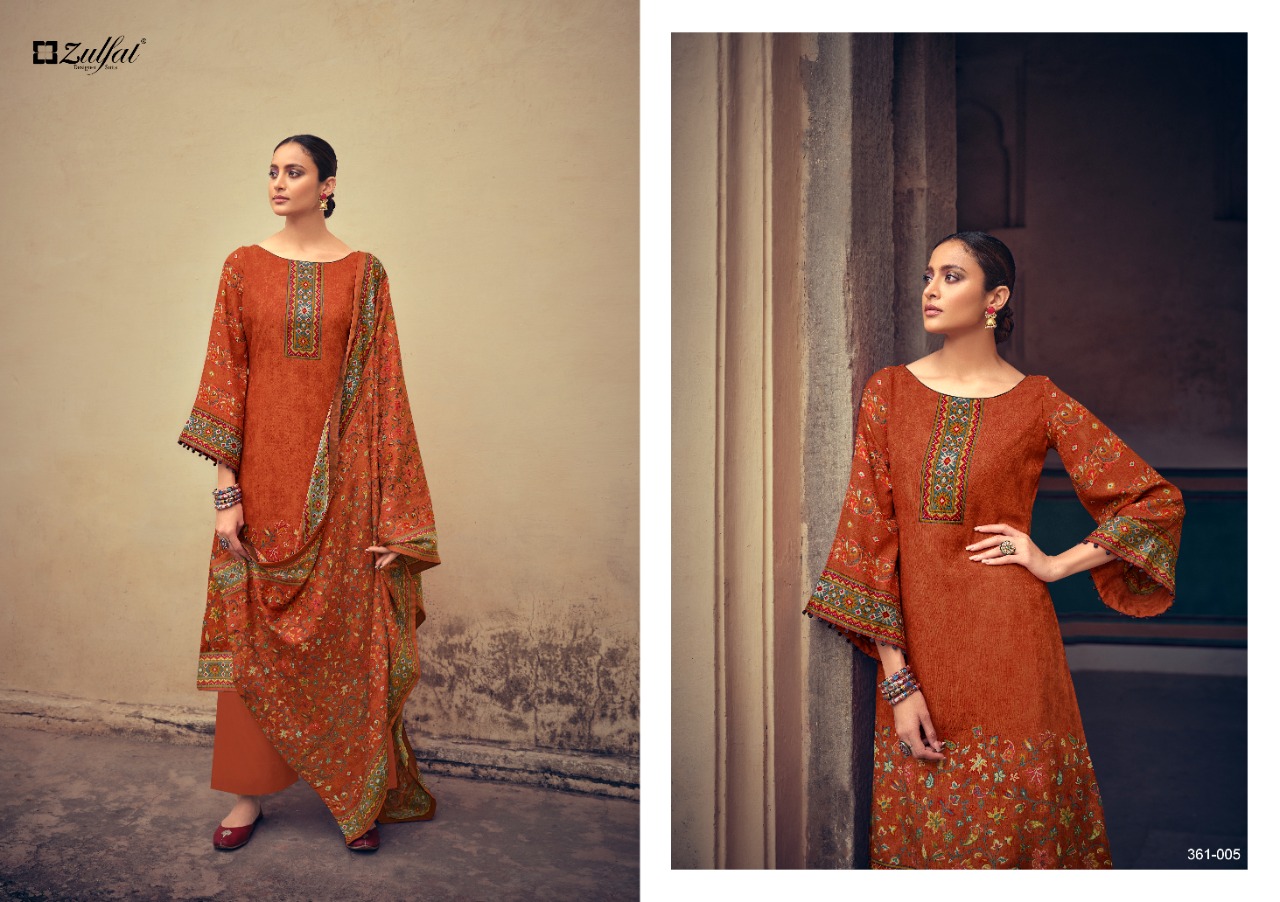 zulfat designer suit winter clustor pure pashmina elegant look salwar suit catalog