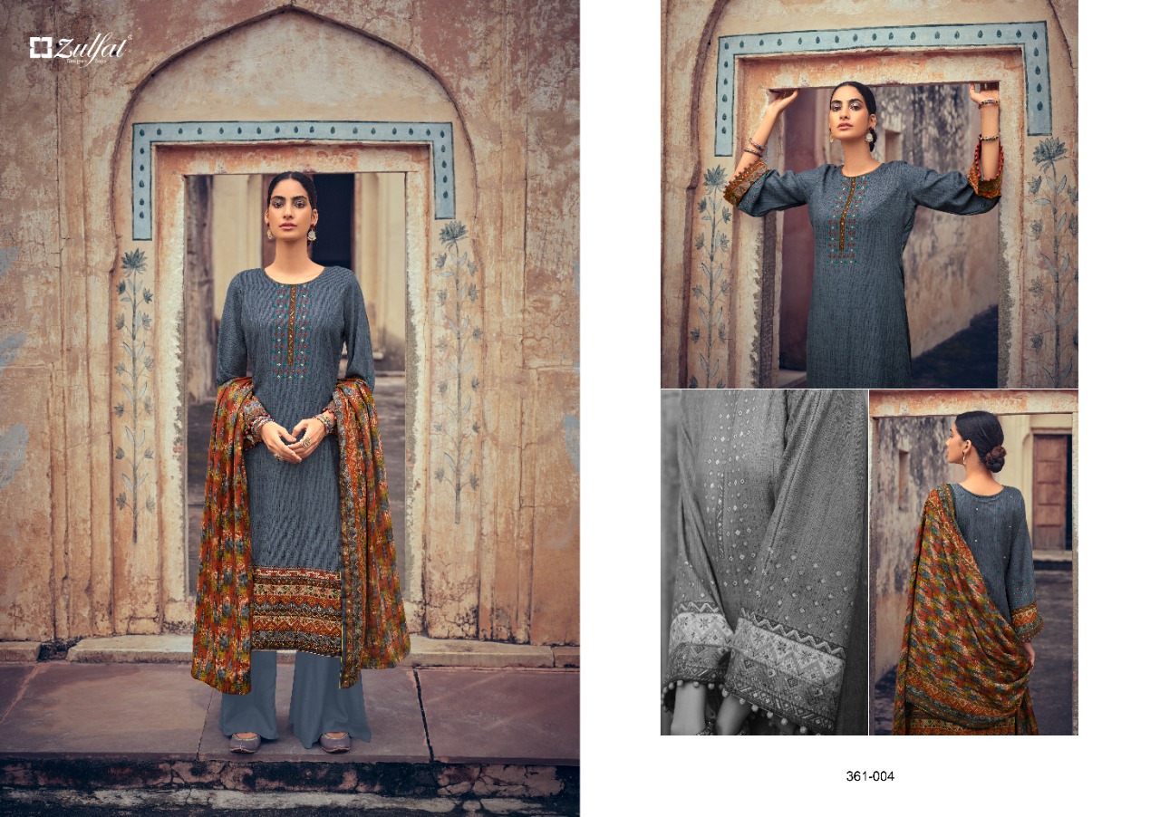 zulfat designer suit winter clustor pure pashmina elegant look salwar suit catalog