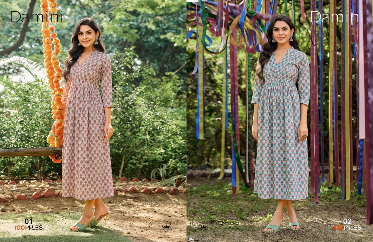 100 miles damini cotton authentice fabric long kurti catalog