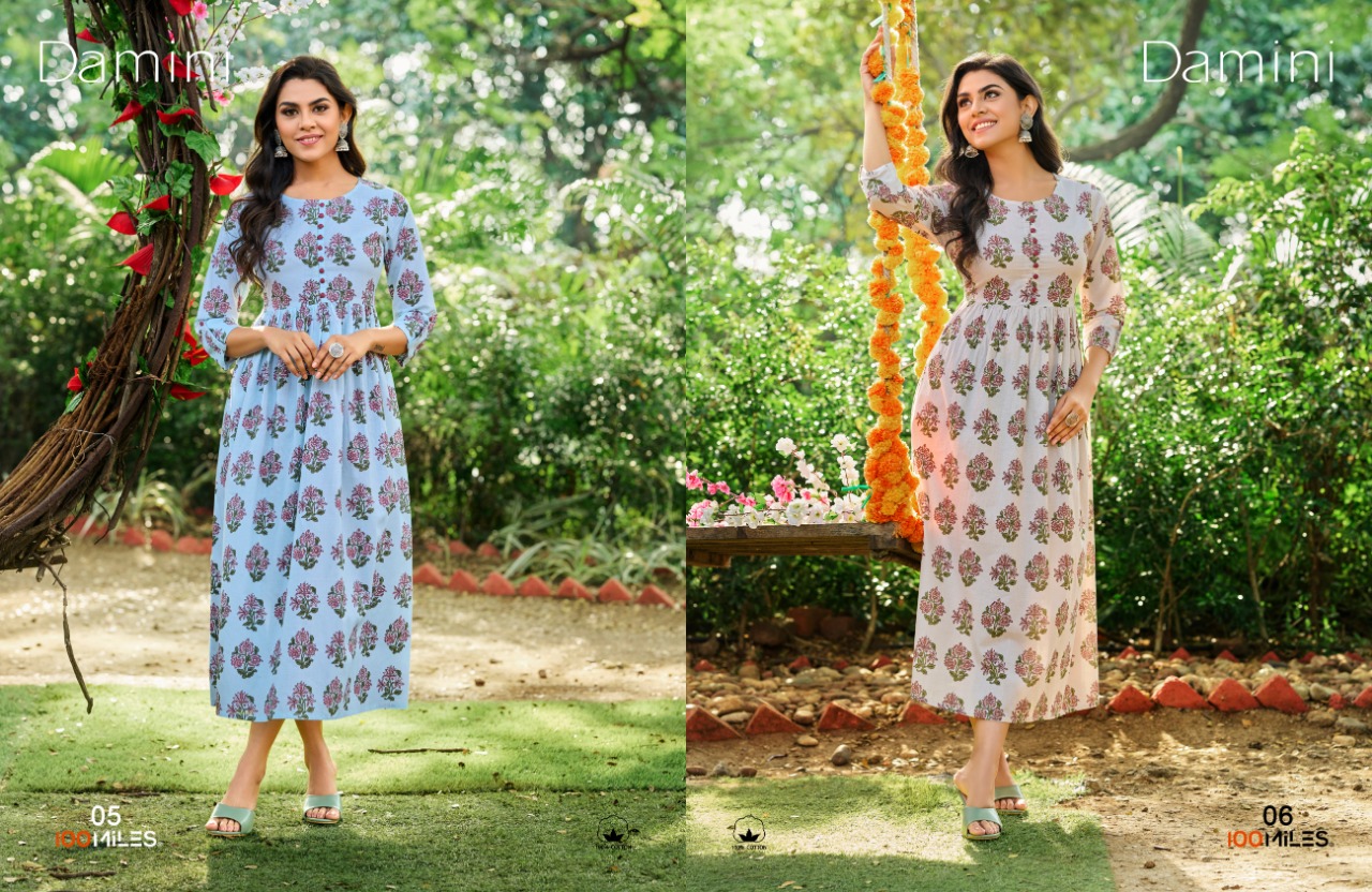 100 miles damini cotton authentice fabric long kurti catalog