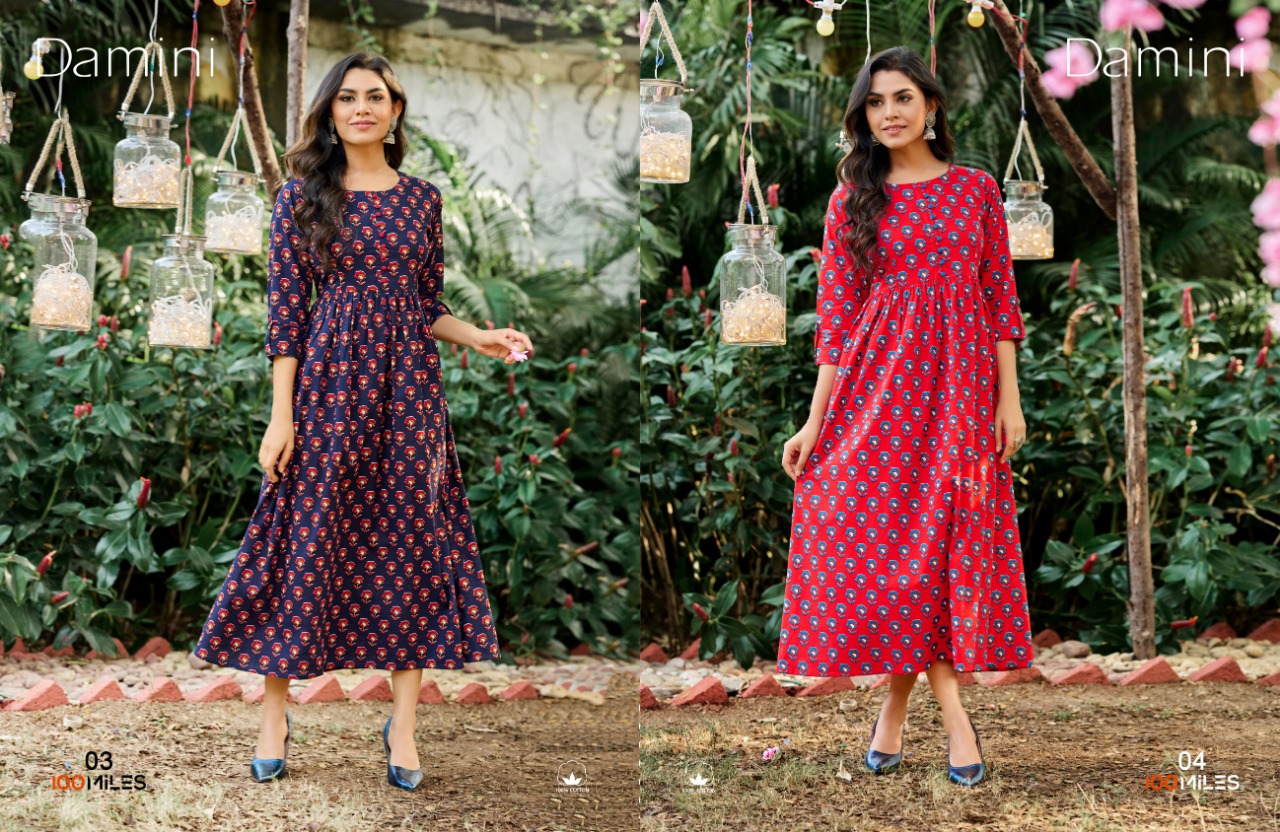 100 miles damini cotton authentice fabric long kurti catalog