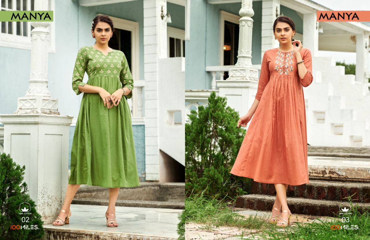 100 miles Manya cotton  authentic fabric kurti catalog