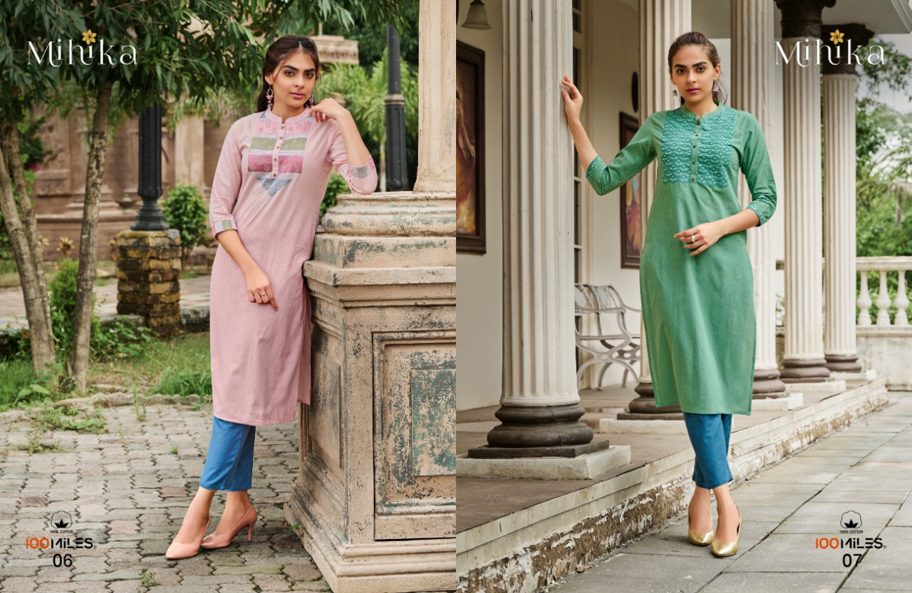 100 miles mihika cotton  authentic fabric kurti catalog