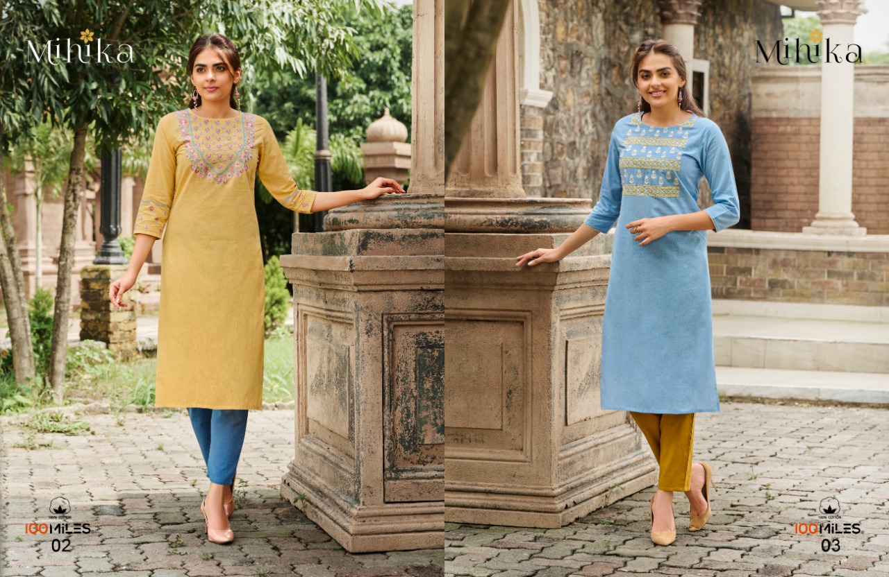 100 miles mihika cotton  authentic fabric kurti catalog