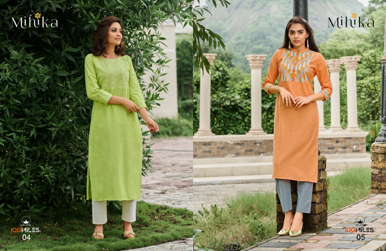 100 miles mihika cotton  authentic fabric kurti catalog