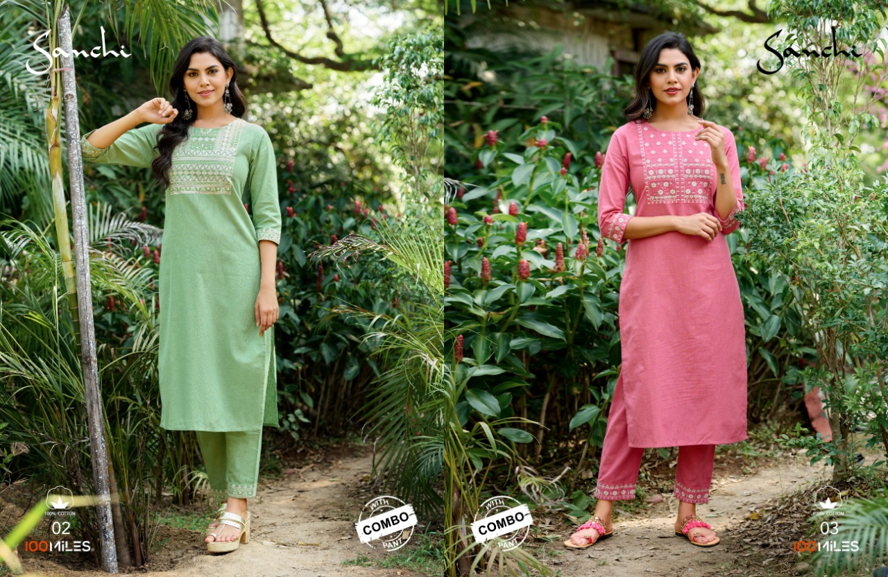 100 miles Sanchi cotton elegant kurti with pant catalog