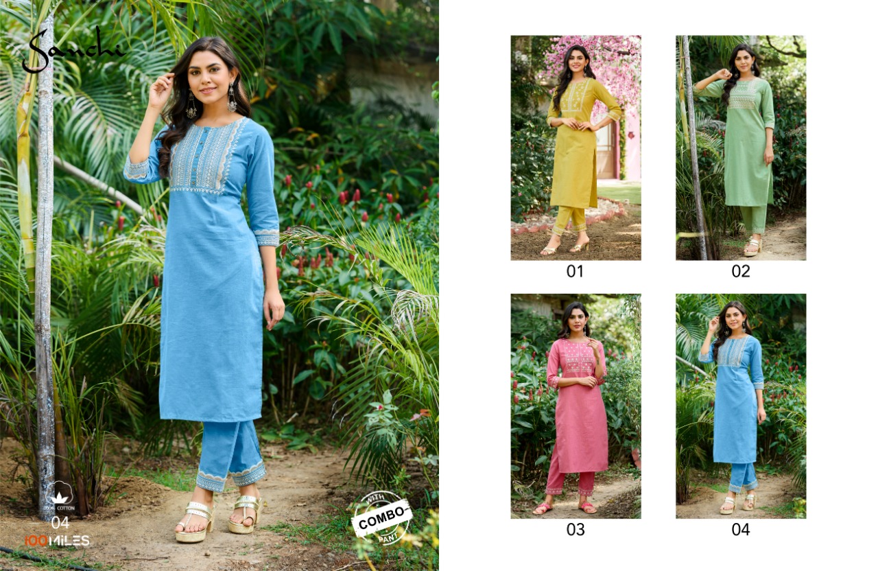 100 miles Sanchi cotton elegant kurti with pant catalog