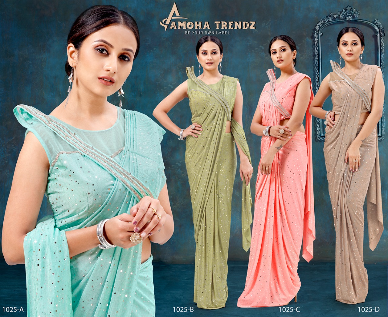 amoha trendz Design No 1025 Imported lycra regal look saree catalog