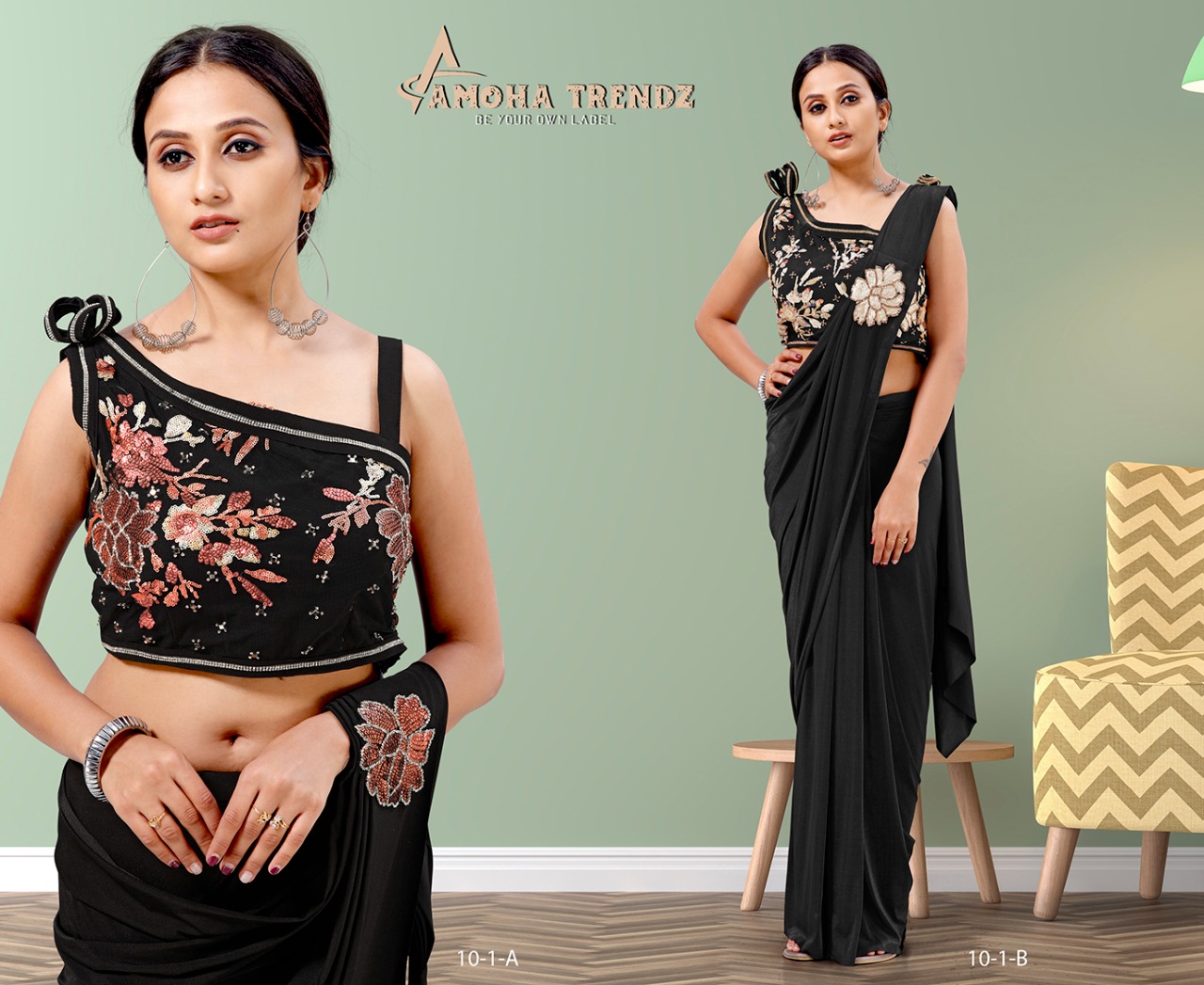 amoha trenza D NO 10 1 A B Imported Lycra new and modern style saree catalog