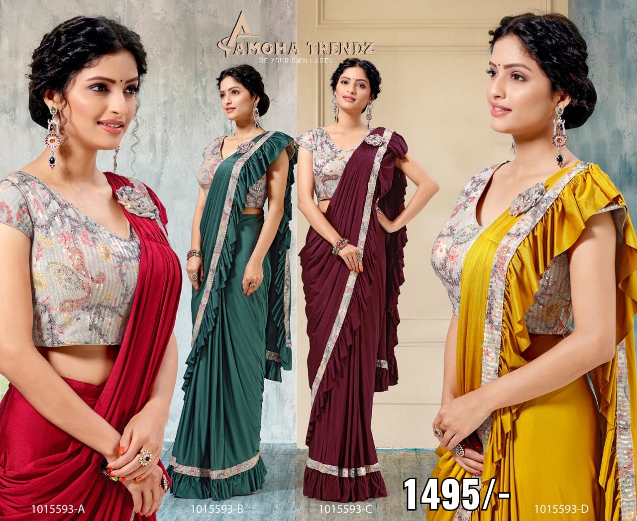 amoha trenza d no 1015593 lycra festive look  saree catalog