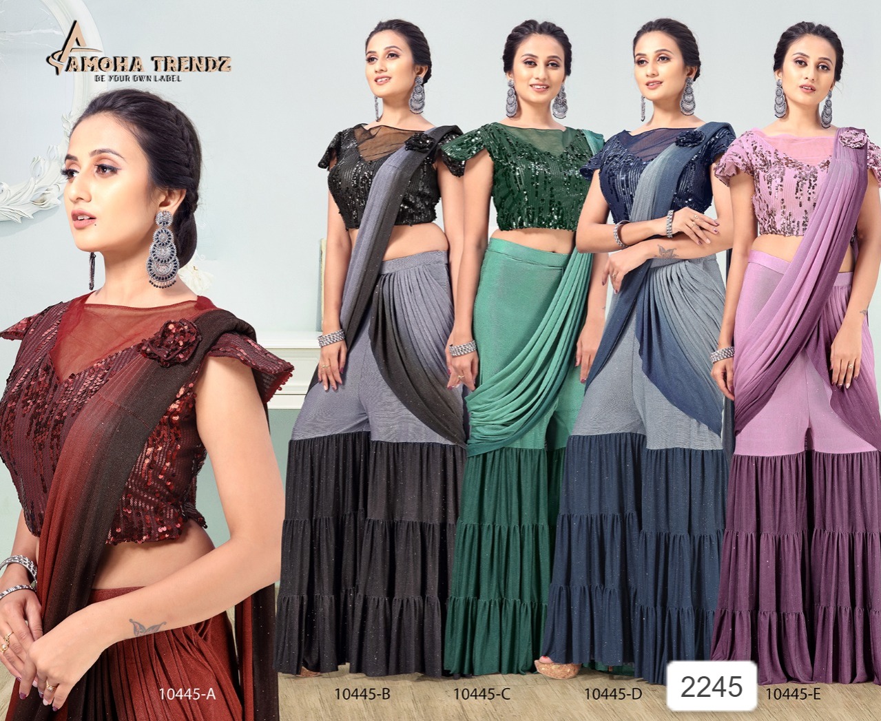 amoha trenza d no 10445 lycra festive look  saree catalog