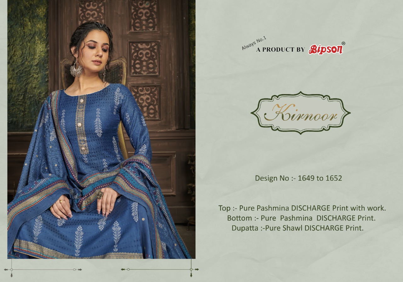 bipson kirnoor 1649 1652 pashmina exclusive print salwar suit catalog