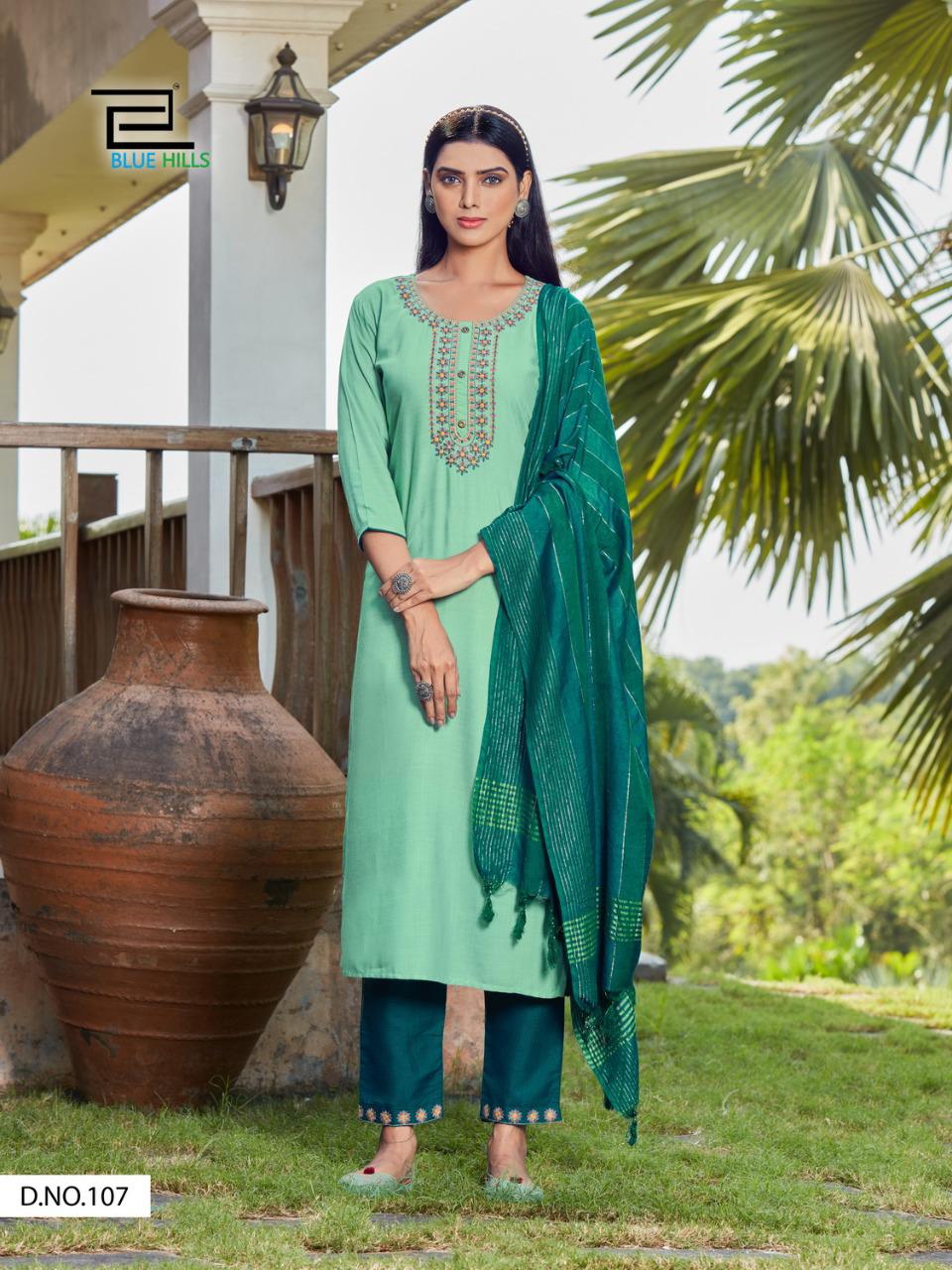 blue hills shiddat vol 1 rayon classic trendy look top bottom with dupatta catalog