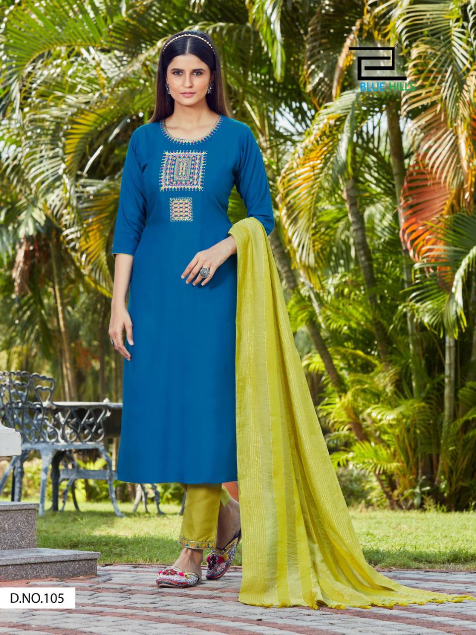 blue hills shiddat vol 1 rayon classic trendy look top bottom with dupatta catalog