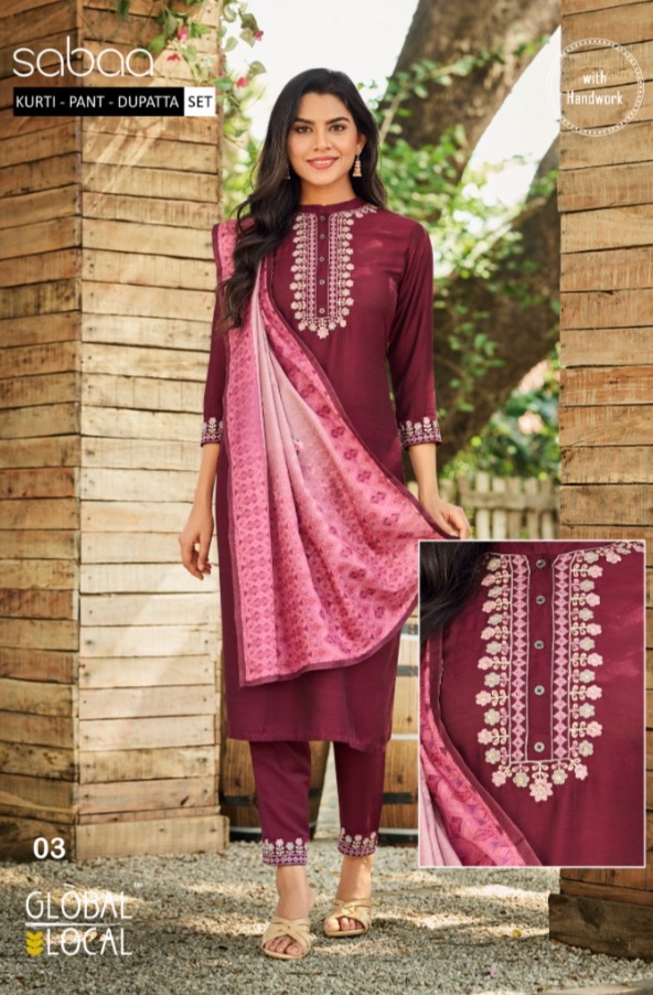 global local sabaa muslin gorgeous look top bottom and dupatta catalog