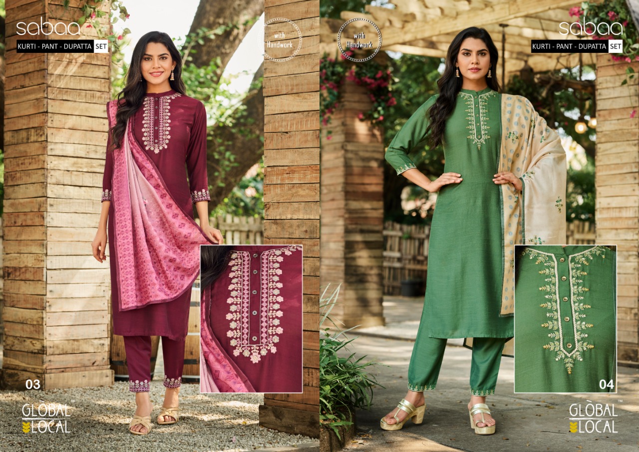 global local sabaa muslin gorgeous look top bottom and dupatta catalog