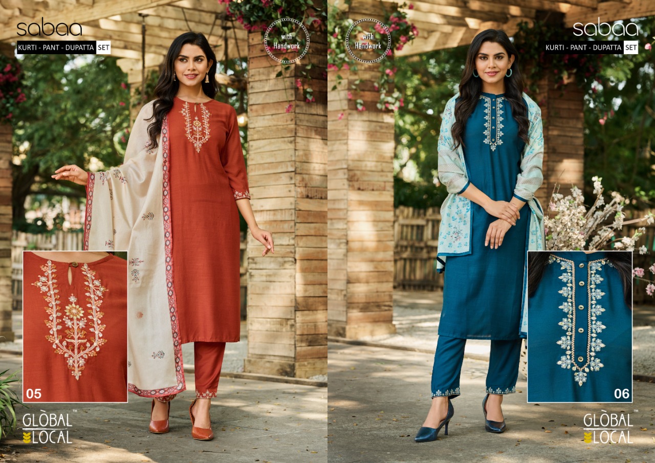 global local sabaa muslin gorgeous look top bottom and dupatta catalog