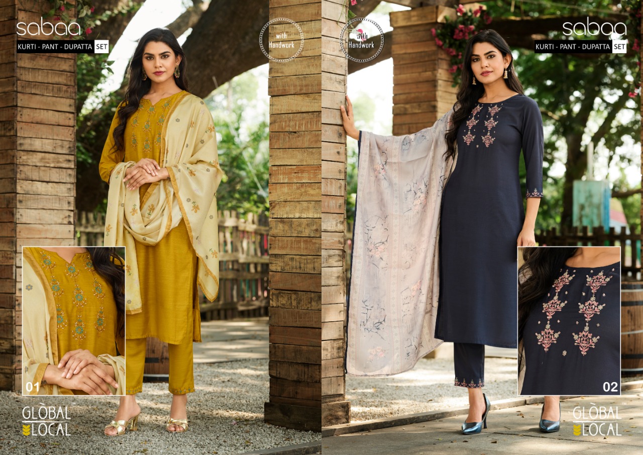 global local sabaa muslin gorgeous look top bottom and dupatta catalog