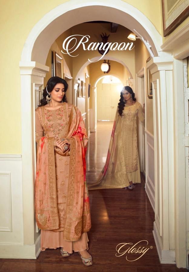 glossy rangoon satin decent embroidary look salwar suit catalog