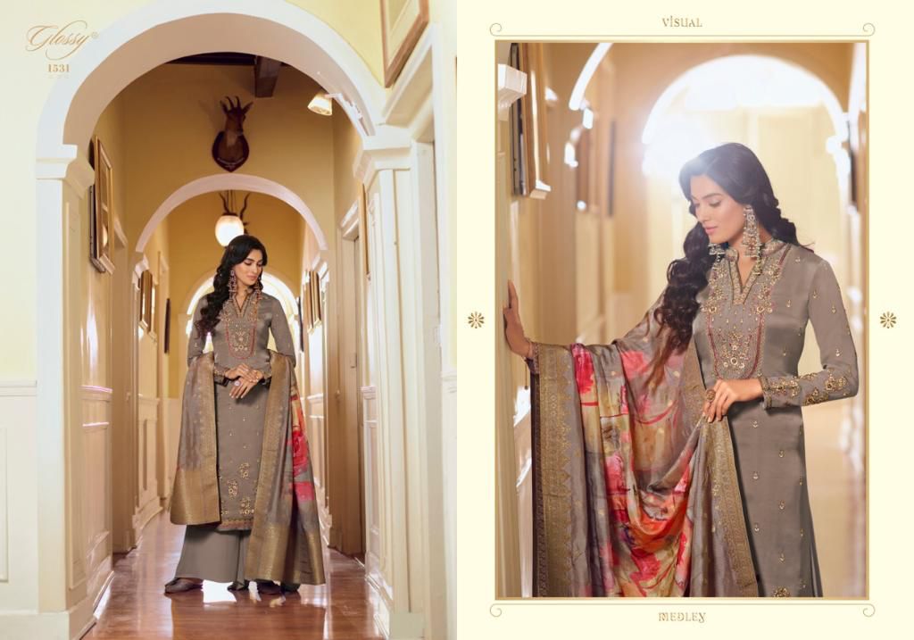 glossy rangoon satin decent embroidary look salwar suit catalog