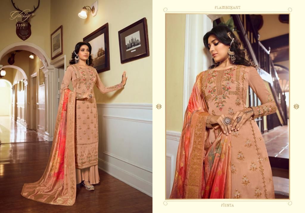 glossy rangoon satin decent embroidary look salwar suit catalog